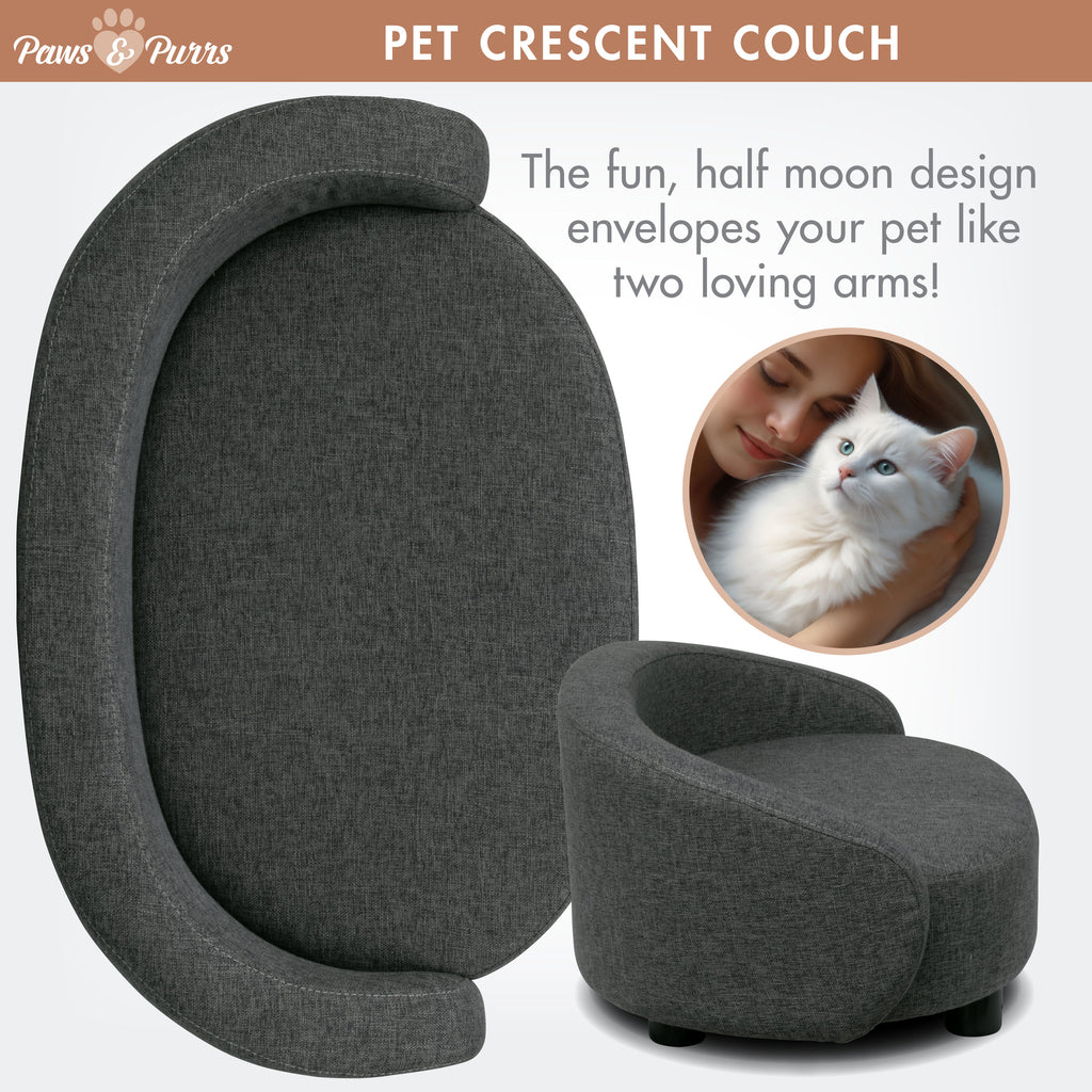 Pet Couch Crescent Shape for Small to Medium Pets, Dark Gray 61059