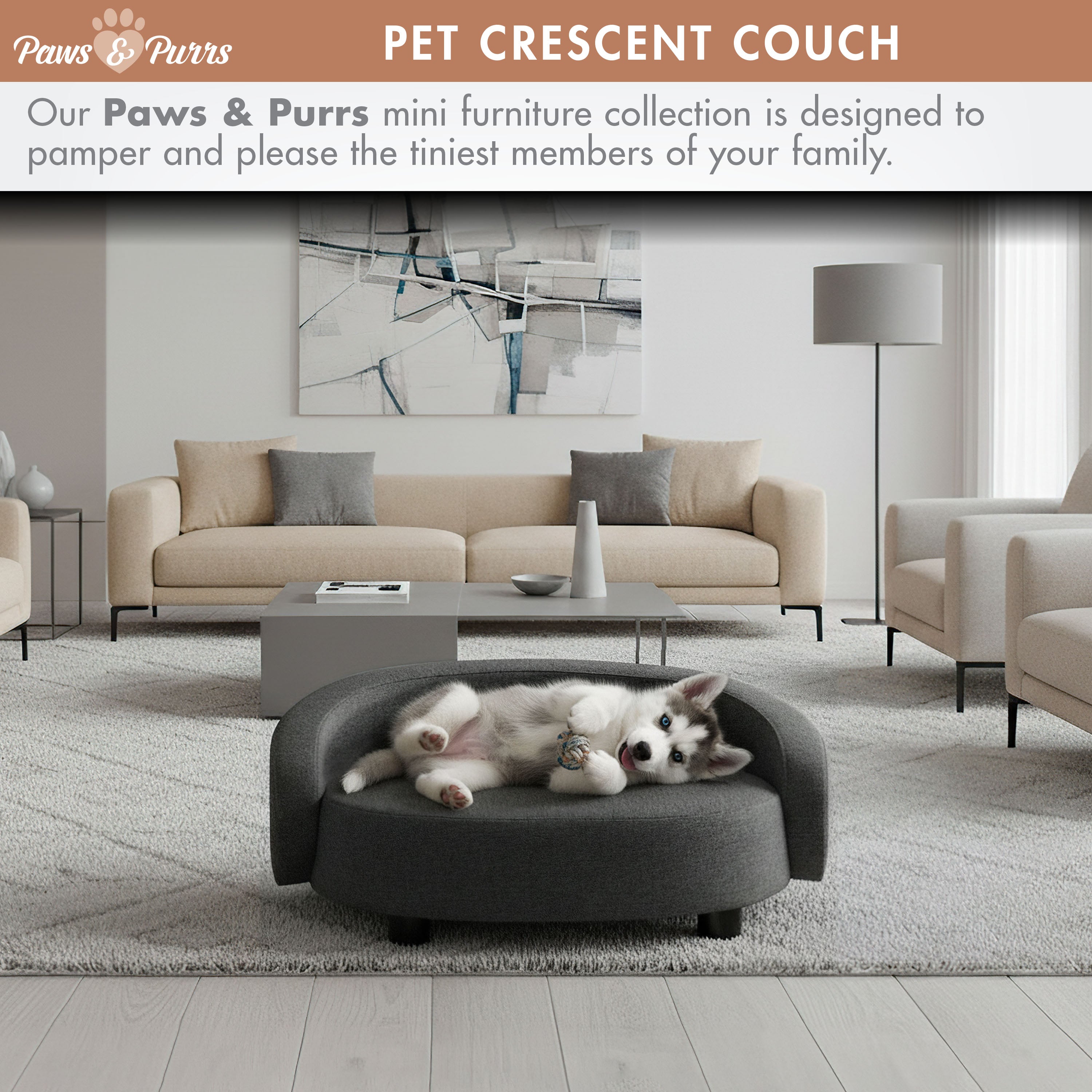 Pet Couch Crescent Shape for Small to Medium Pets, Dark Gray 61059
