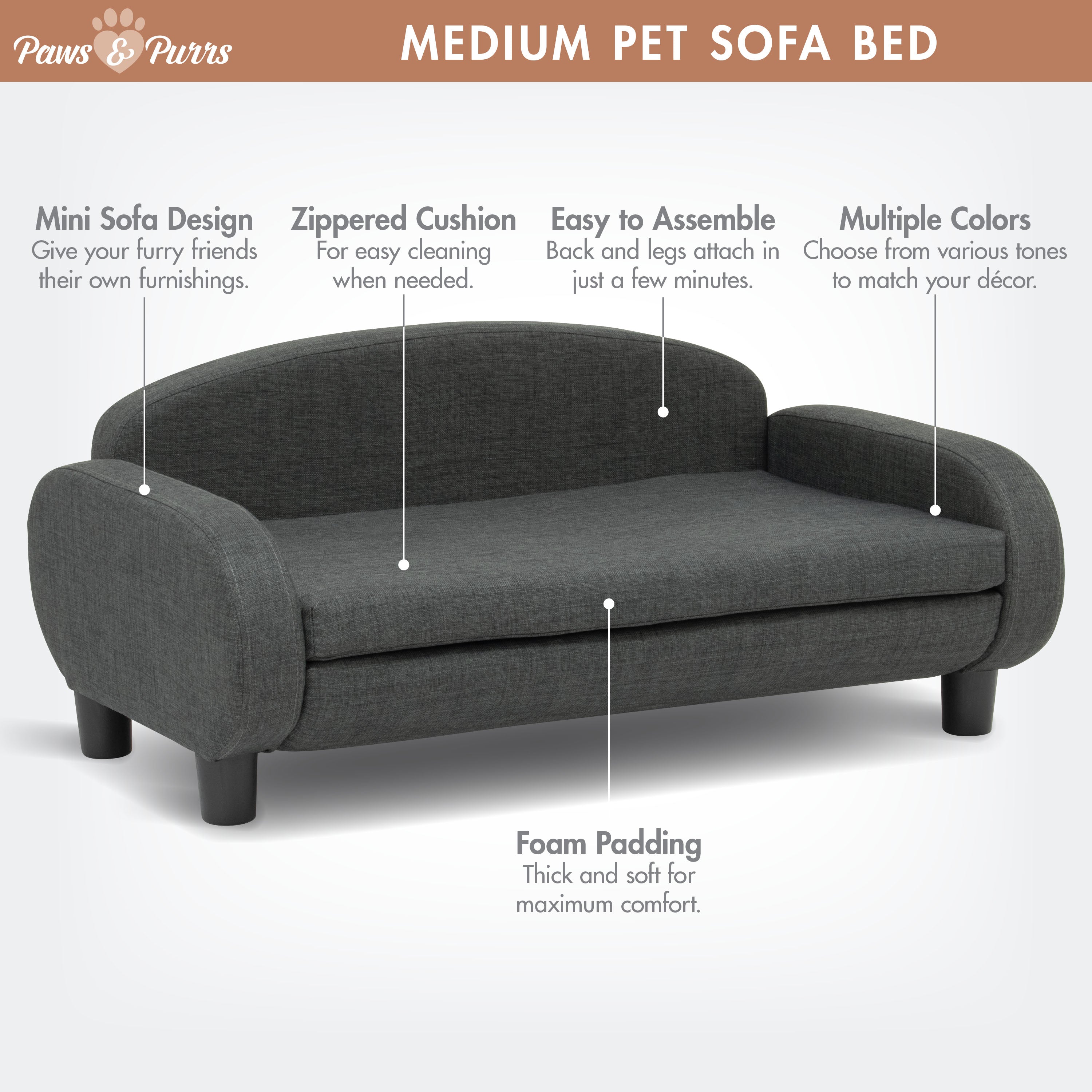 Pet Sofa Bed <strong>Medium</strong> for Small and Medium Dogs, Dark Gray 61100