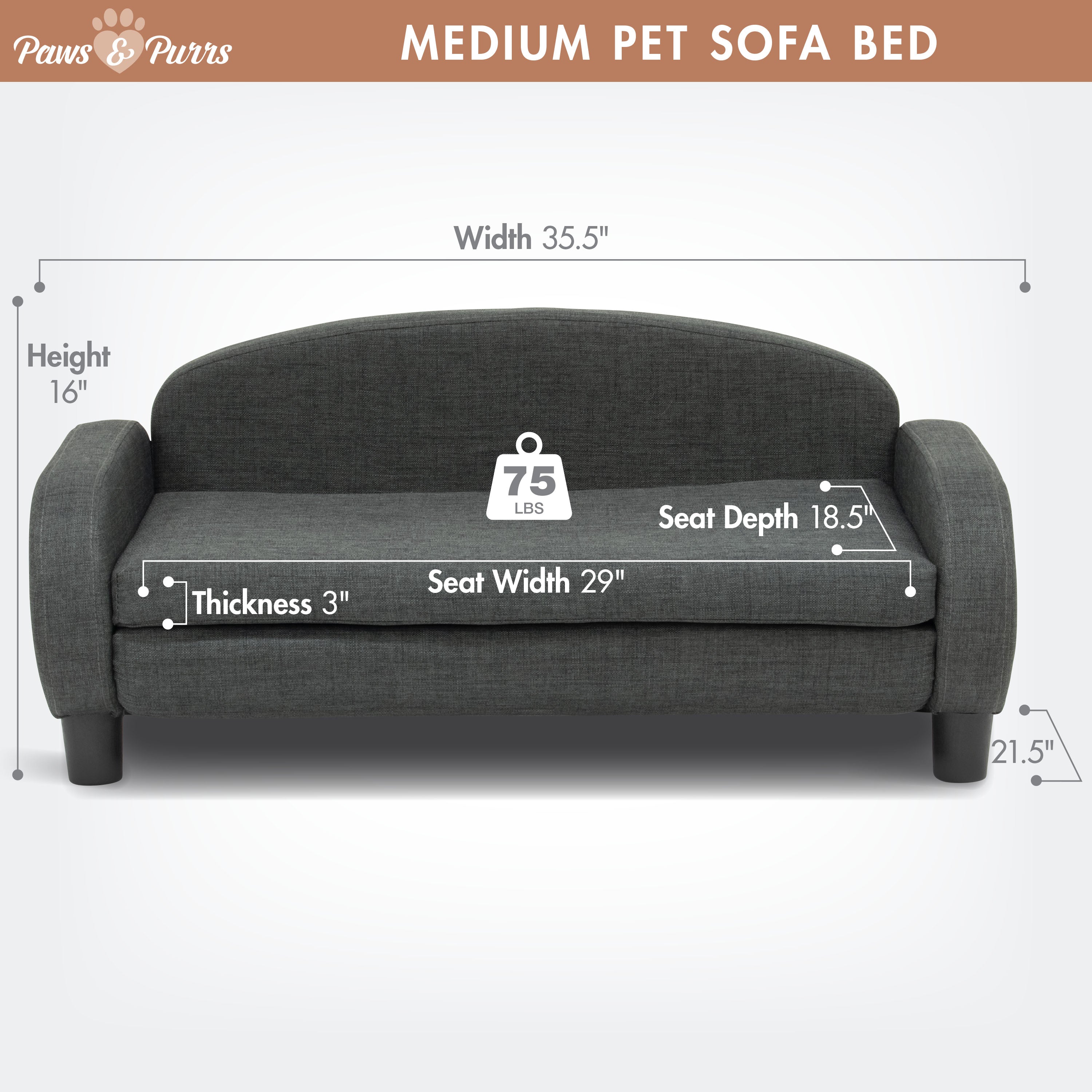 Pet Sofa Bed <strong>Medium</strong> for Small and Medium Dogs, Dark Gray 61100