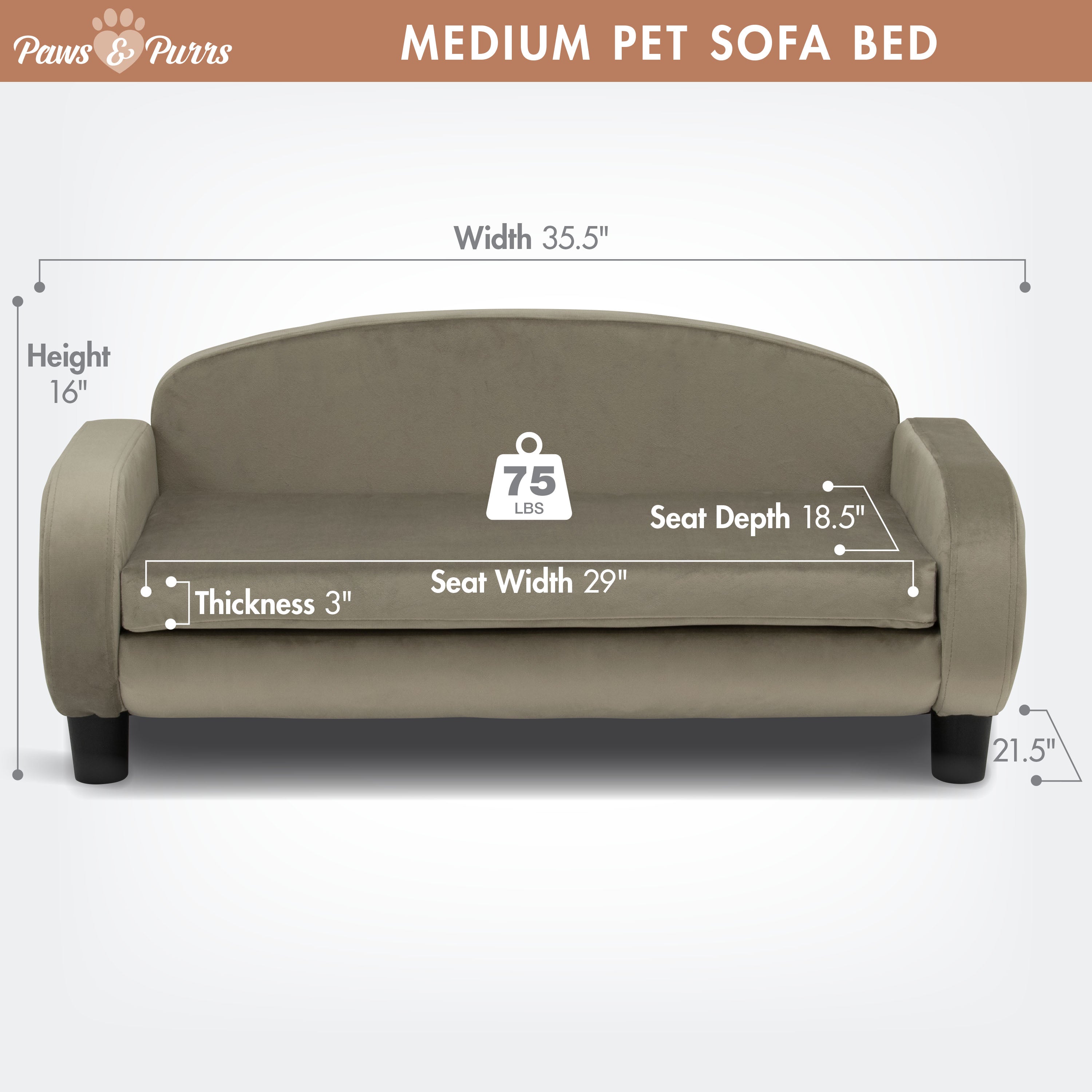 Pet Sofa Bed <strong>Medium</strong> for Small and Medium Dogs, Ash 61101