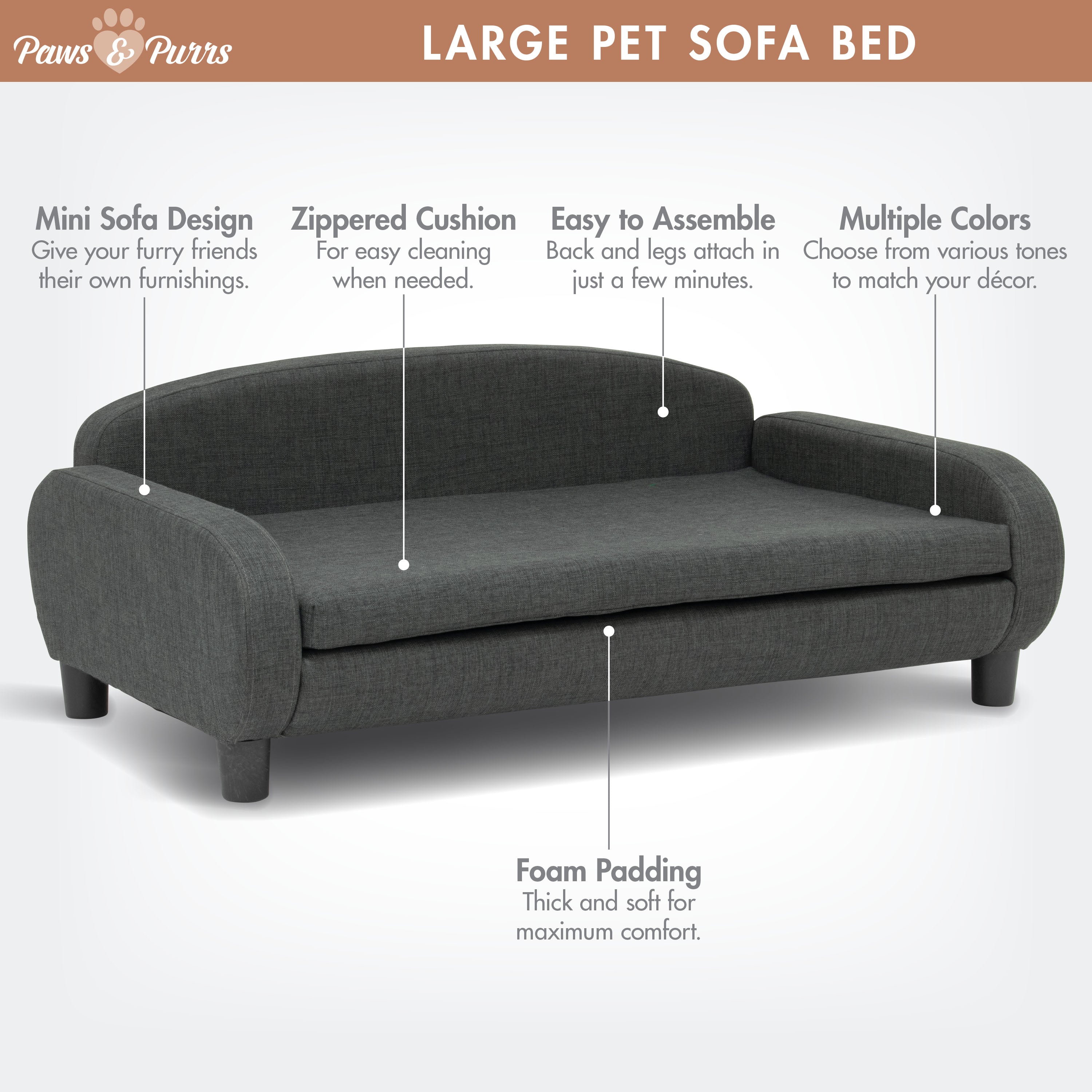 Pet Sofa Bed <strong>Large</strong> for Medium and Large Dogs, Dark Gray 61110