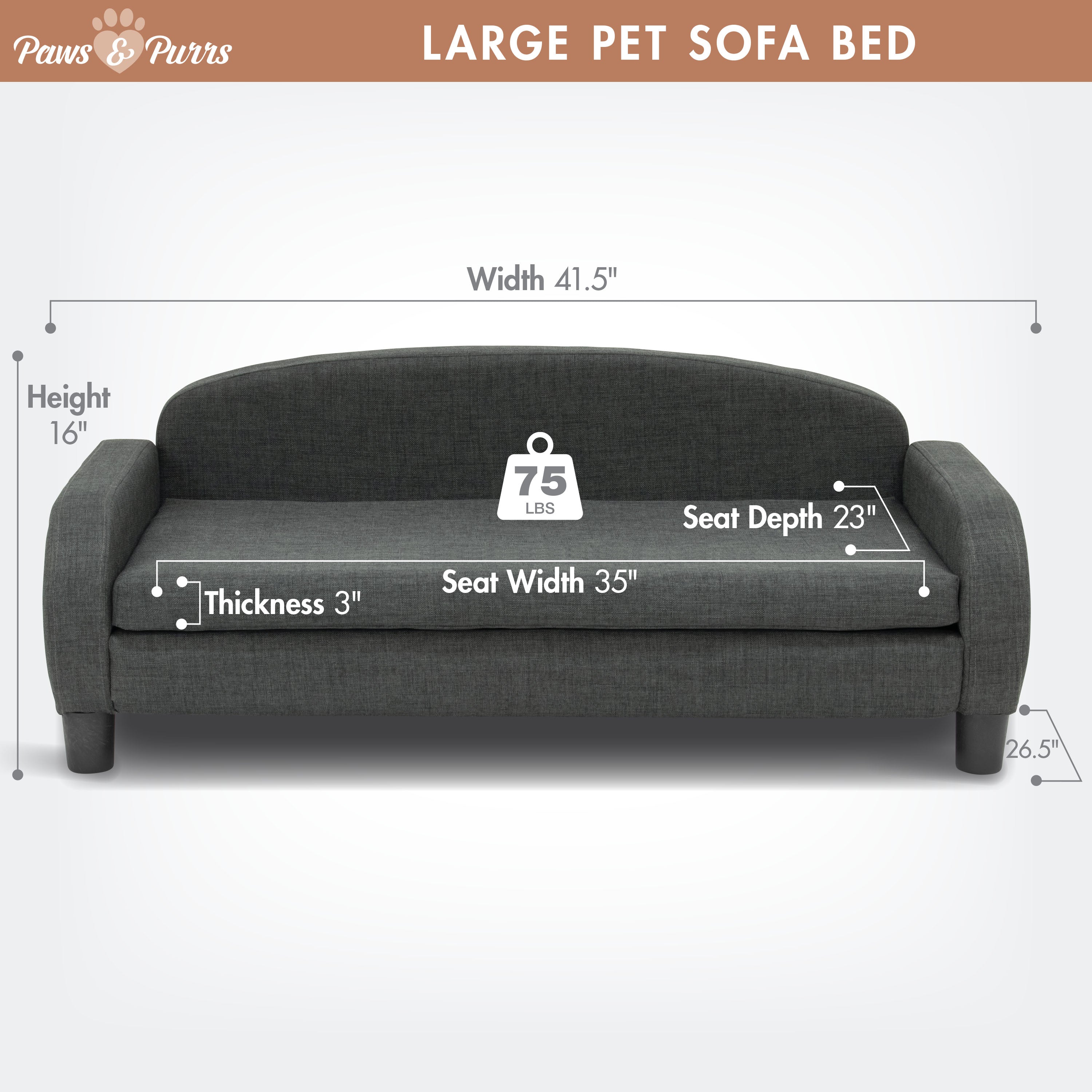 Pet Sofa Bed <strong>Large</strong> for Medium and Large Dogs, Dark Gray 61110