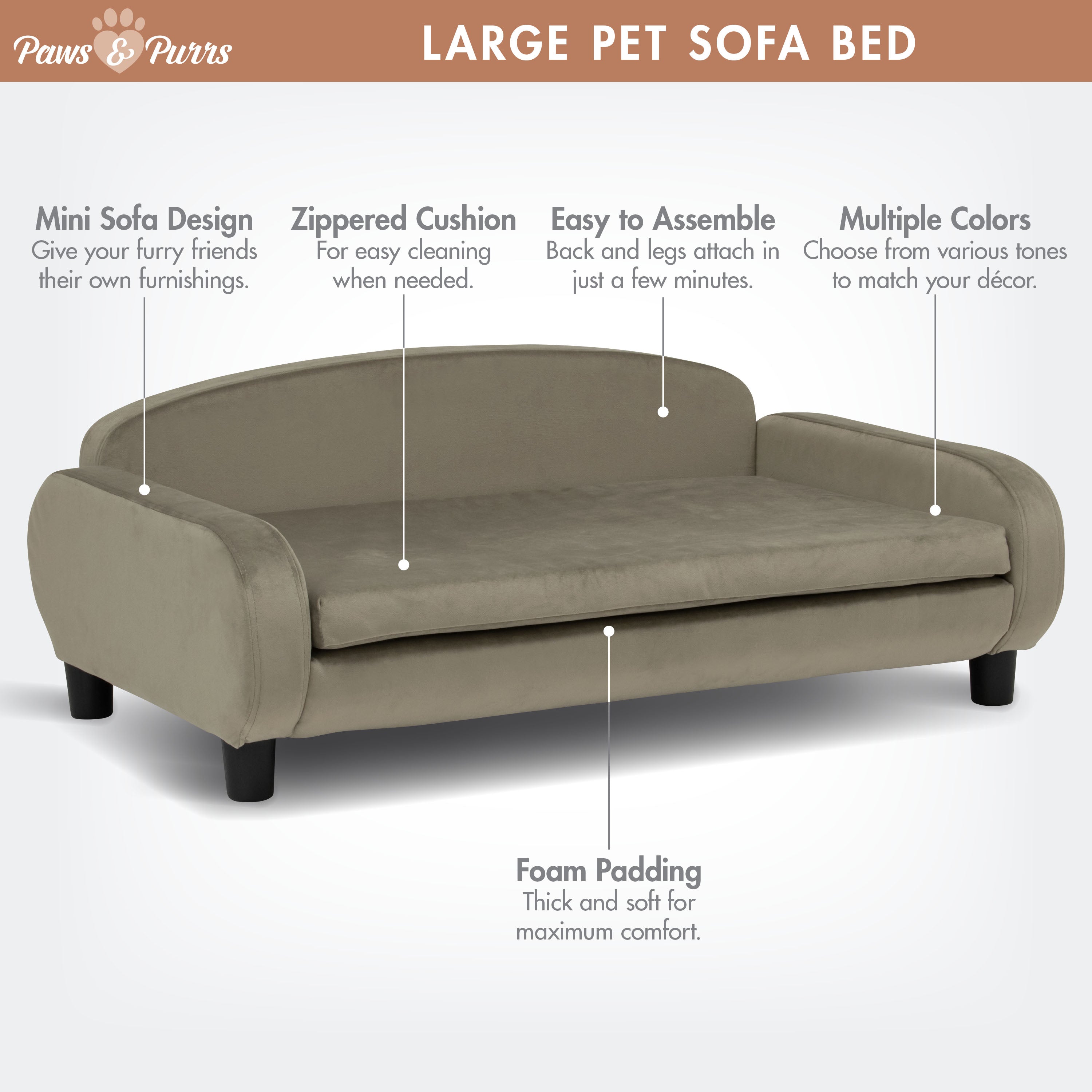 Pet Sofa Bed <strong>Large</strong> for Medium and Large Dogs, Ash 61111