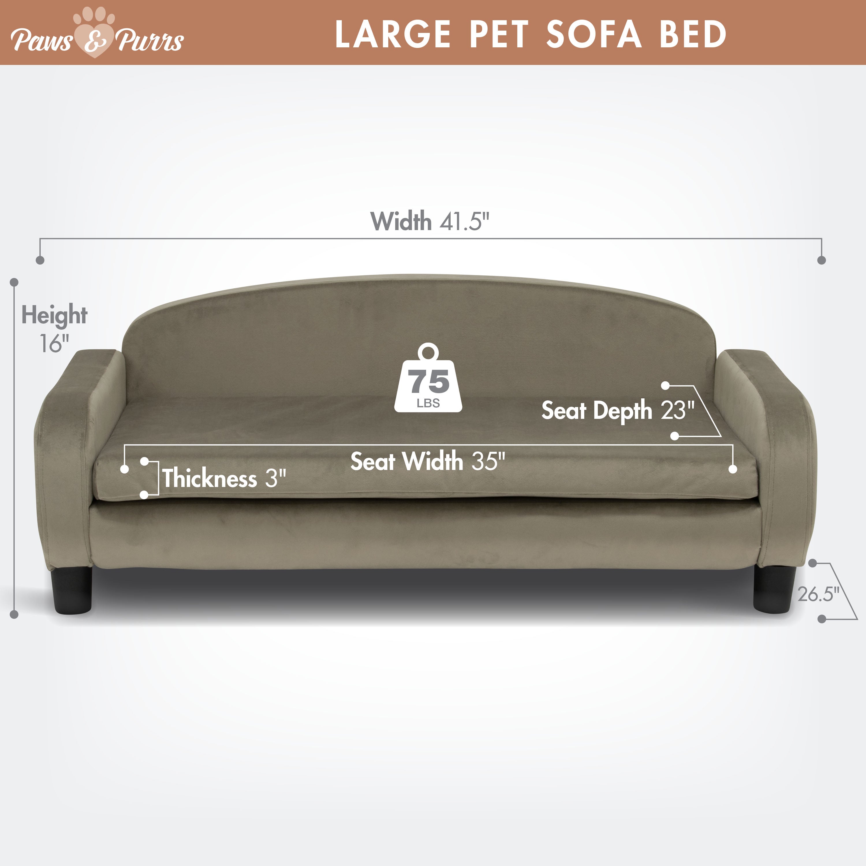 Pet Sofa Bed <strong>Large</strong> for Medium and Large Dogs, Ash 61111