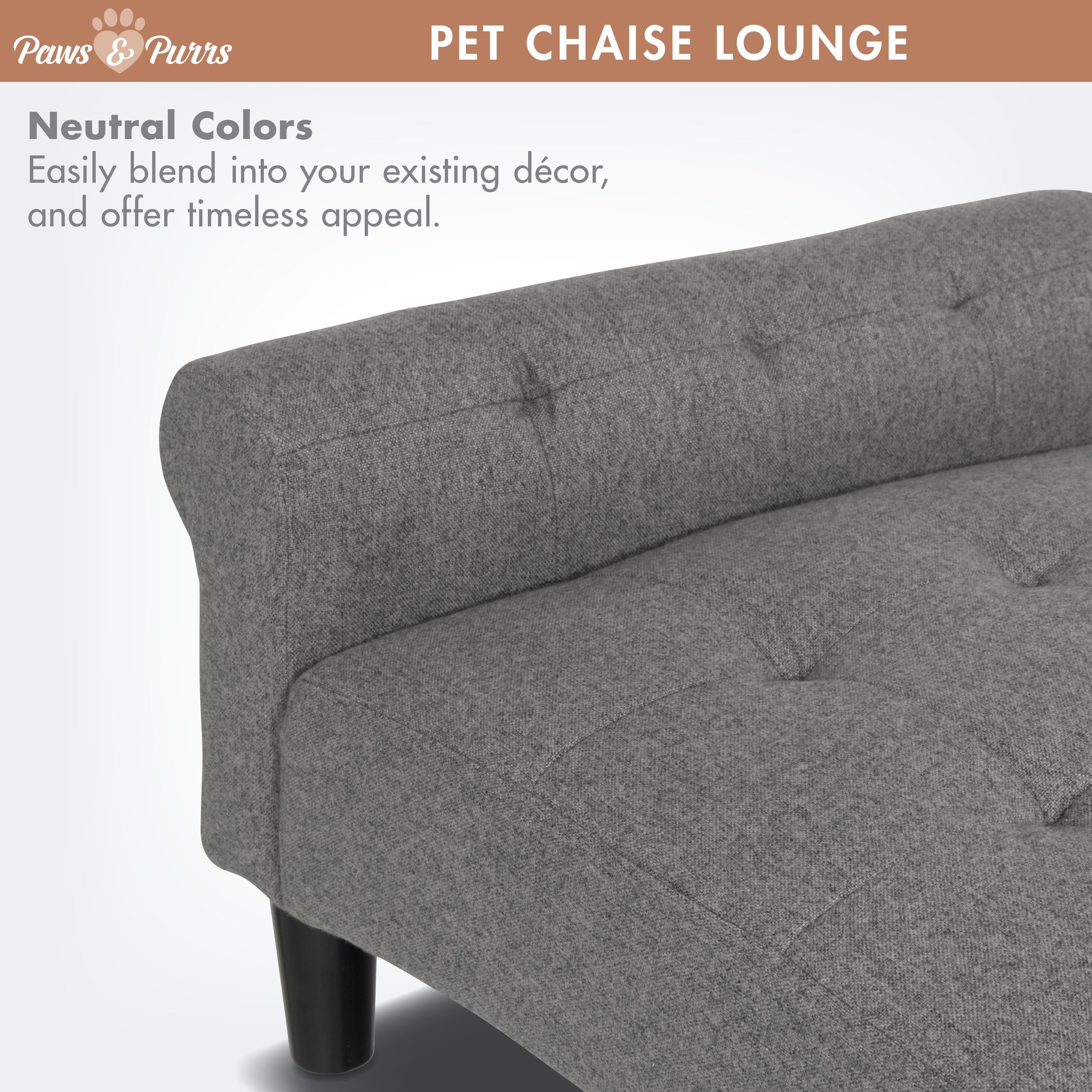 Pet Sofa Chaise Lounge for Small to Medium Cats and Dogs, Gray 61200