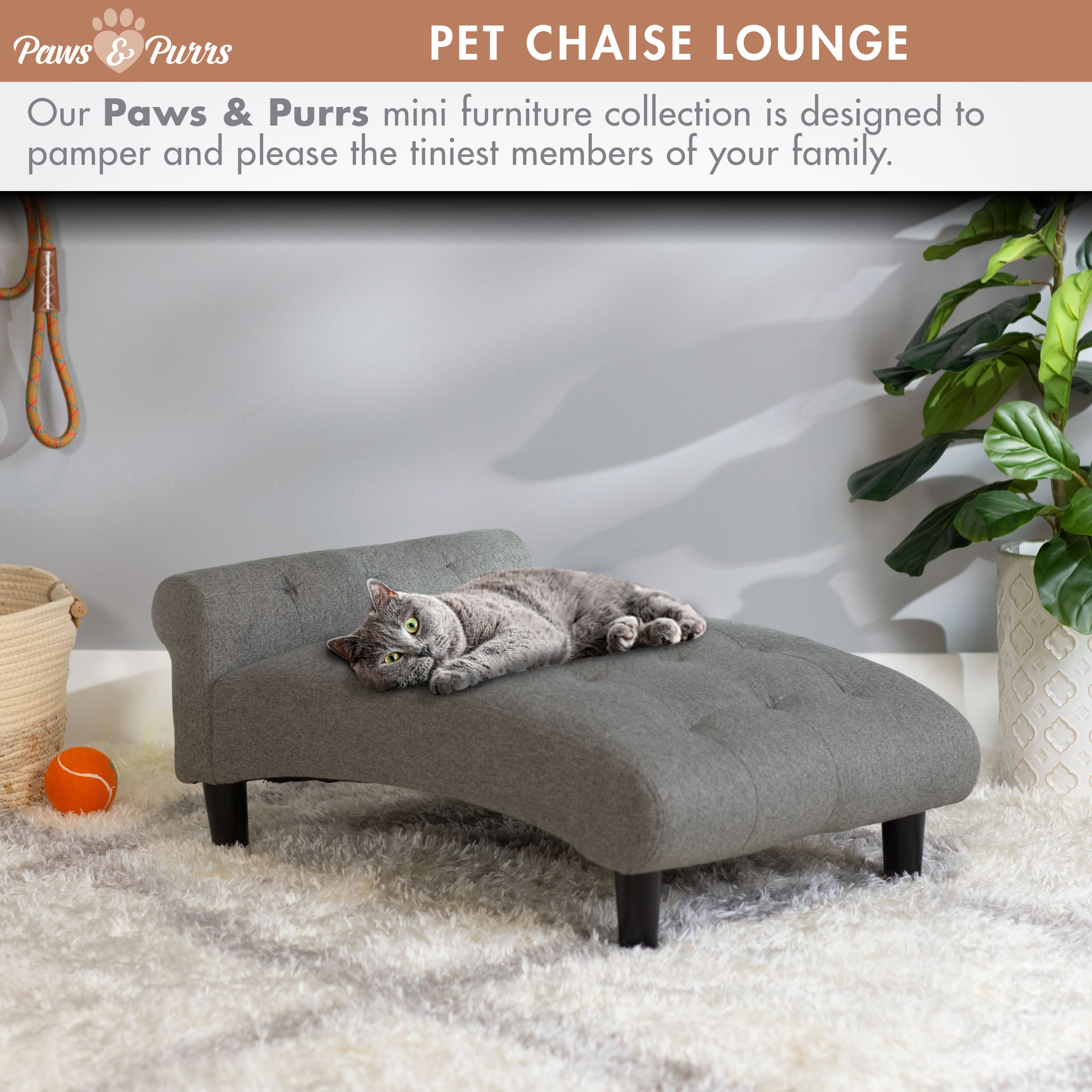 Pet Sofa Chaise Lounge for Small to Medium Cats and Dogs, Gray 61200