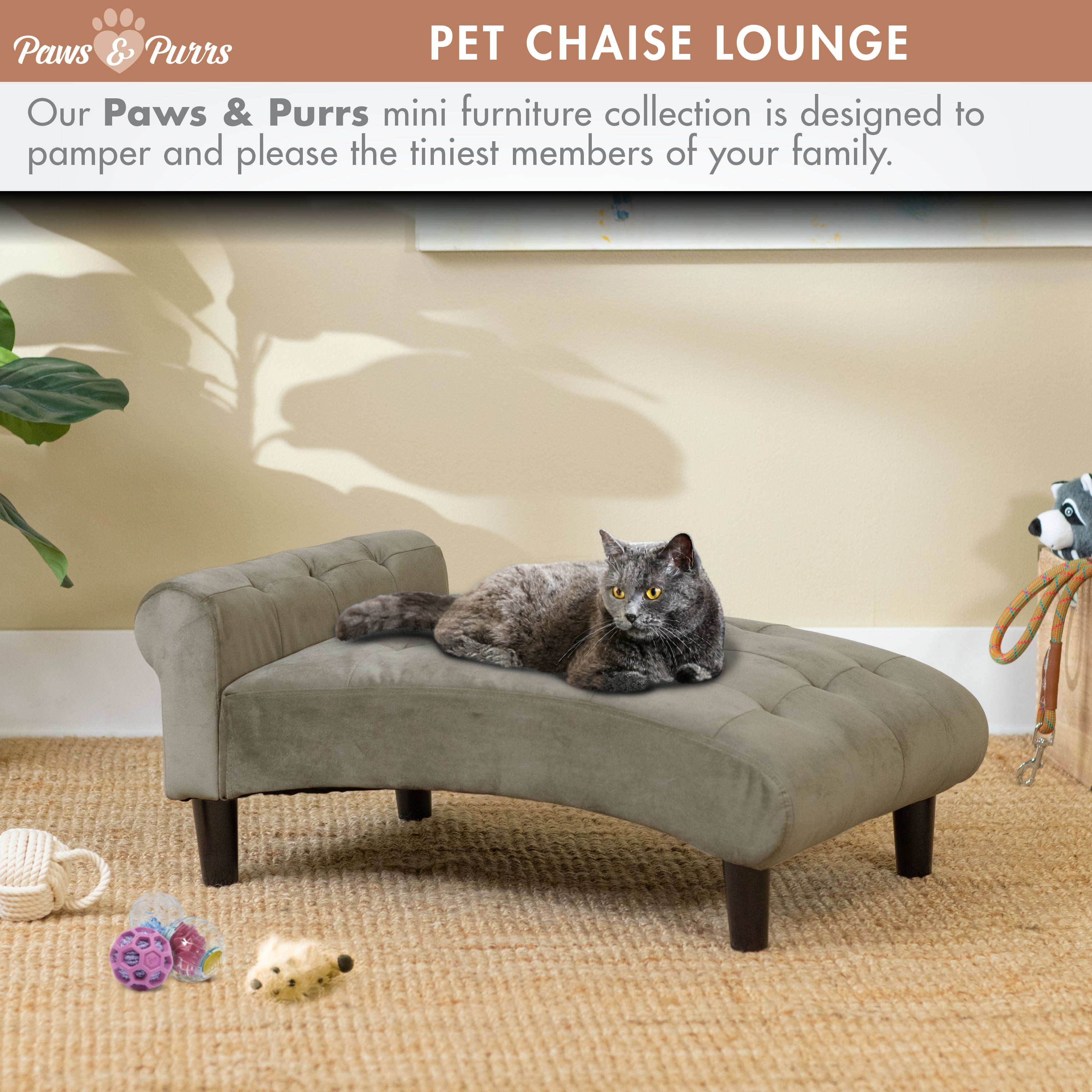 Pet Sofa Chaise Lounge for Small to Medium Cats and Dogs, Ash 61201