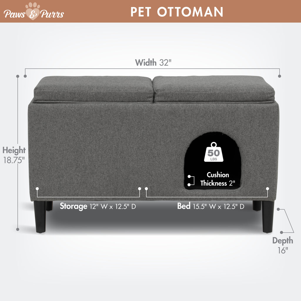 Pet Sofa Ottoman Dual-Purpose for Small to Medium Cats and Dogs, Gray 61210