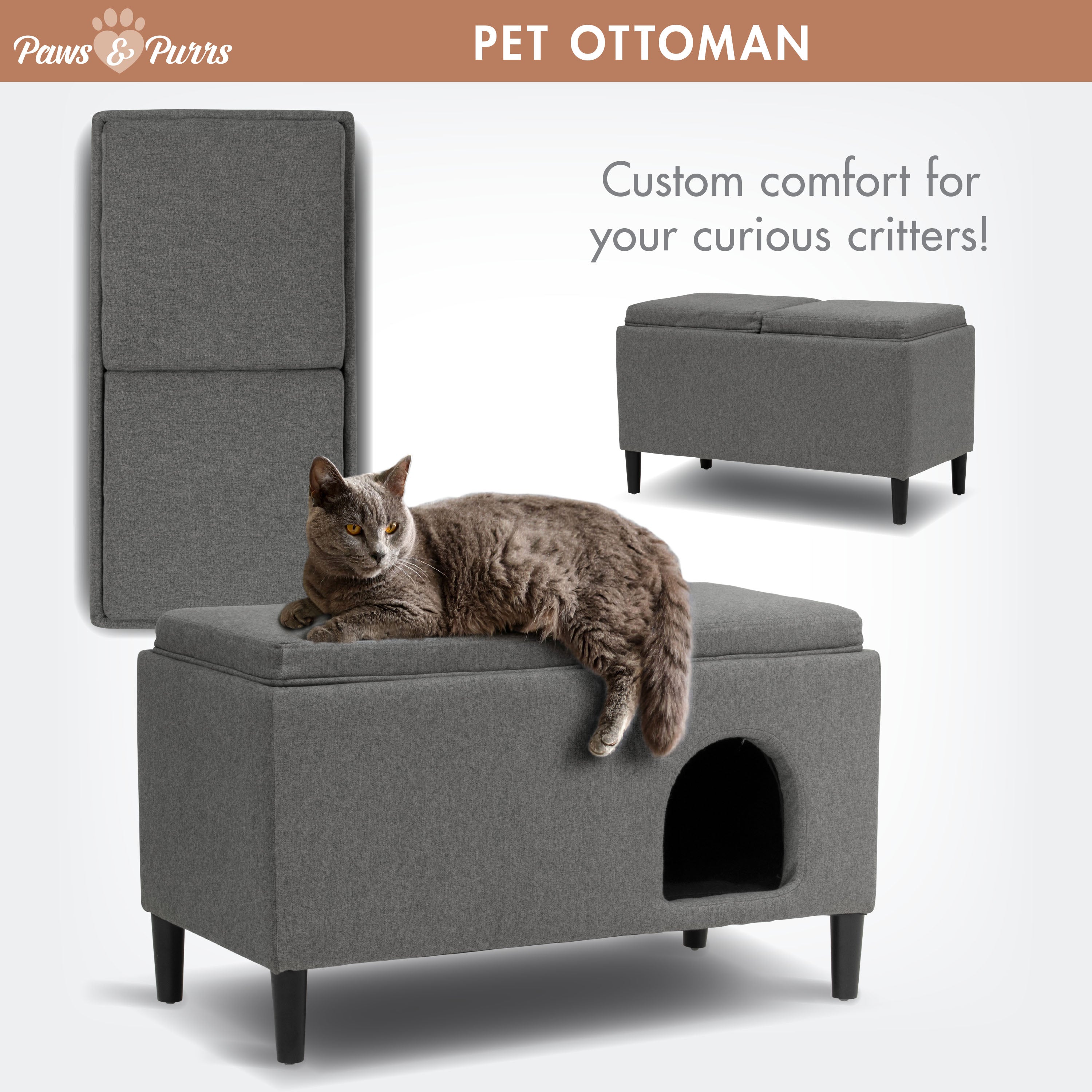 Pet Sofa Ottoman Dual-Purpose for Small to Medium Cats and Dogs, Gray 61210