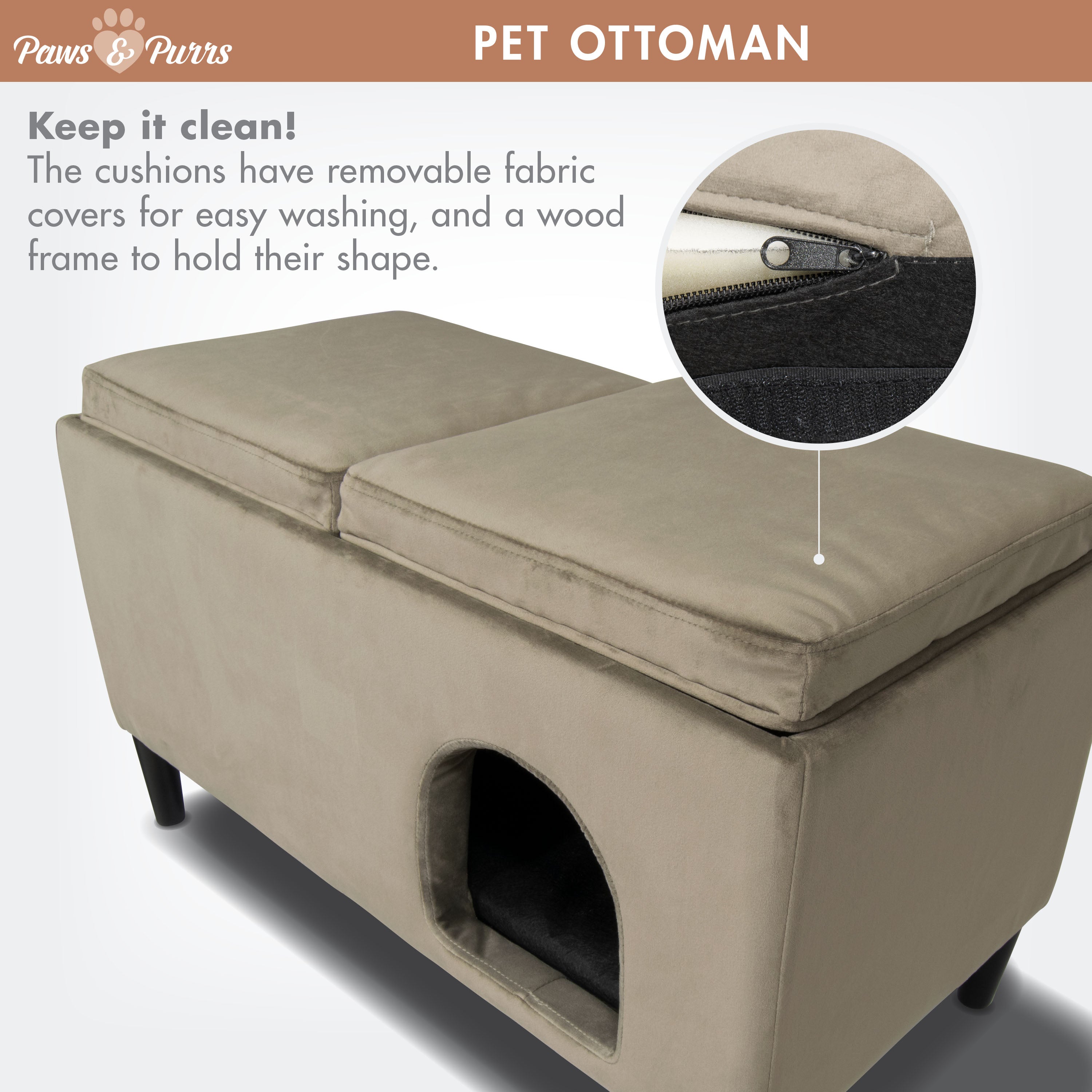 Pet Sofa Ottoman Dual-Purpose for Small to Medium Cats and Dogs, Ash 61211