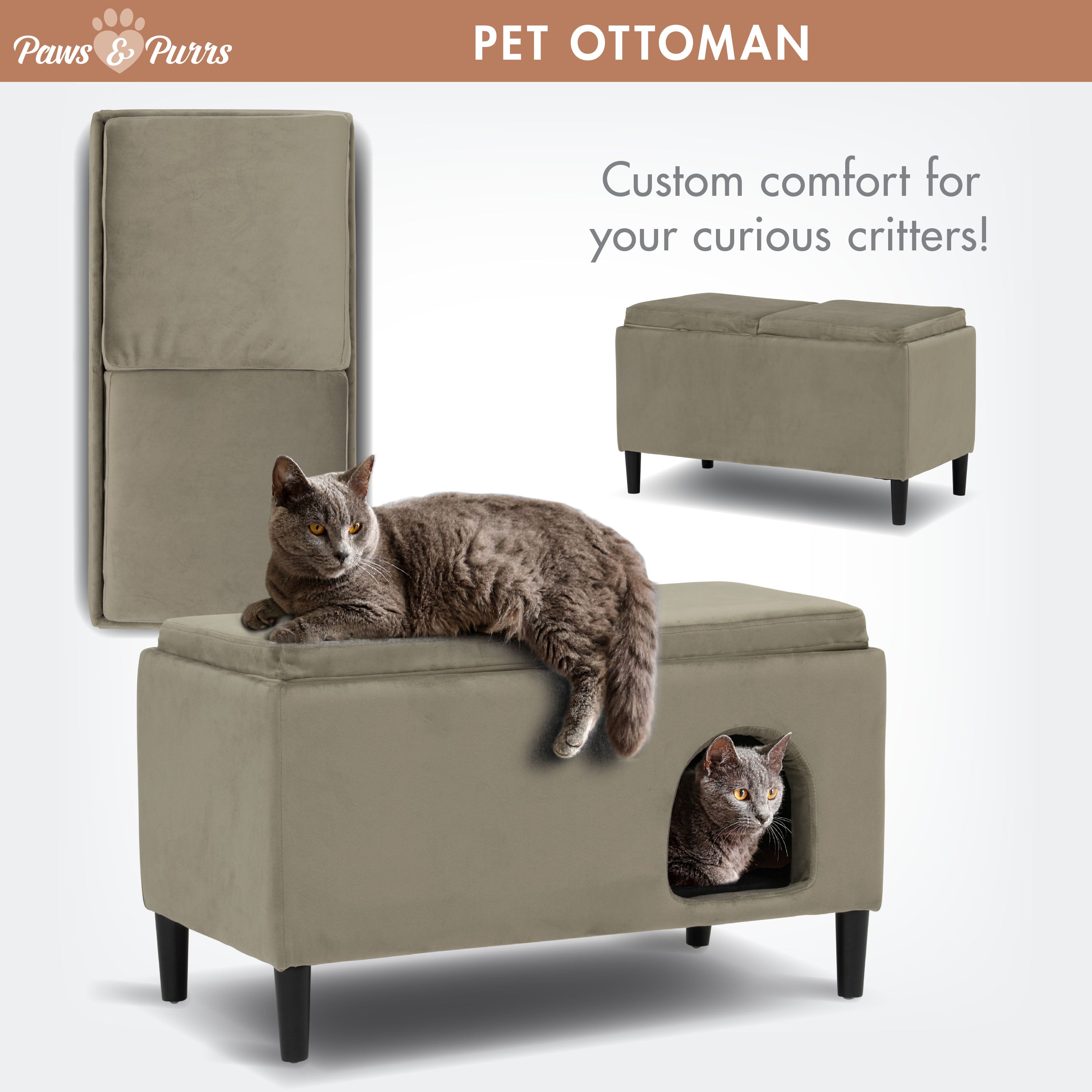 Pet Sofa Ottoman Dual-Purpose for Small to Medium Cats and Dogs, Ash 61211